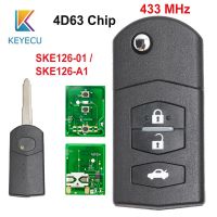 KEYECU ชิปสำหรับรถยนต์ที่ห้อยกุญแจ433Mhz 4D63 3ปุ่ม SKE126-01 SKE126-A1สำหรับ Mazda 2 3 5 6 MX5 RX8 2007 2008 2009