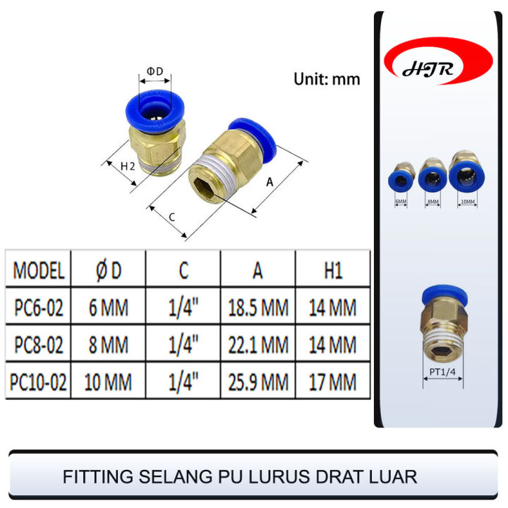 Fitting Lurus Pneumatic Selang Pu Mm Nepel Angin Drat X Pc Hjr Lazada Indonesia