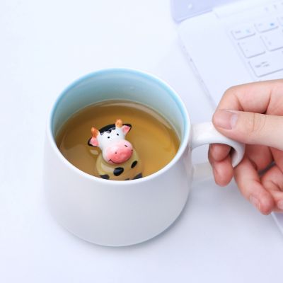 【High-end cups】3D สัตว์น่ารักถ้วยกาแฟเซรามิกที่มีการจัดการวัวแพนด้ากบถ้วยน้ำชาน้ำผลไม้นมชาแก้วถ้วย Drinkware ของขวัญสำหรับแฟนเด็ก