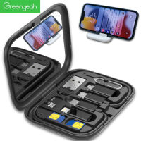 Greenyeah 4 In 1 PD 60W สายชาร์จข้อมูลอย่างรวดเร็ว USB C ถึง USB C สายสำหรับ iPhone สายไมโครชนิด C ชนิด C Xiaomi พร้อมกล่องจัดเก็บ