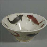 Chinese Famille Rose Cracked Porcelain Qing Guangxu Fish Pattern Bowl 4.92 inch