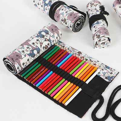 ﹉◆ Cute Cat Roll School Pencil Case Large Capacity 12/24/36/48/72 Slots Pencilcase Girls Boys Cartridge Stationery Pen Bag Supplies