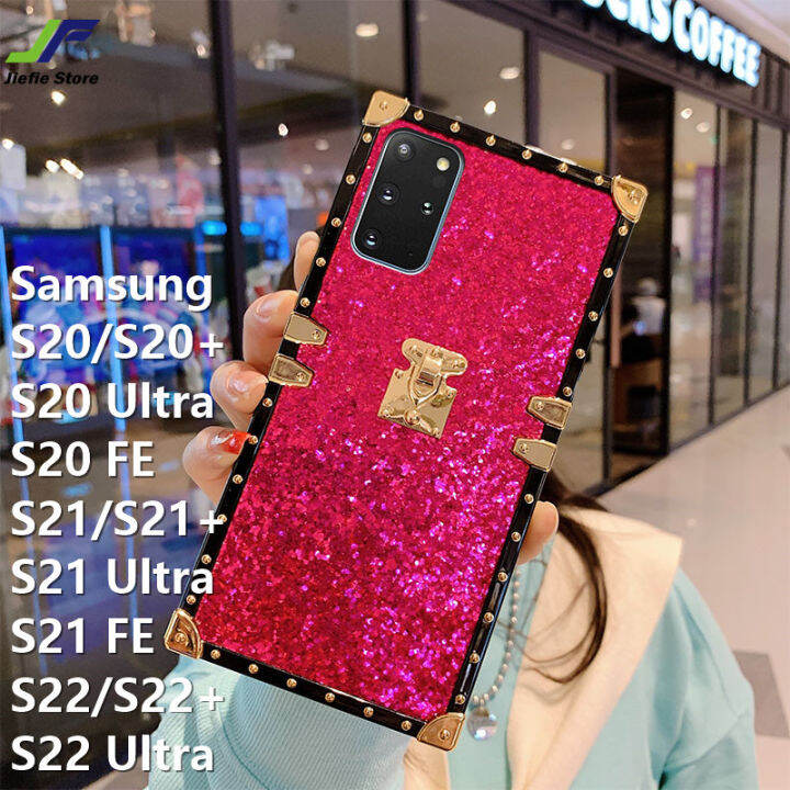 jiefieสำหรับsamsung-galaxy-s20-s20-s20-ultra-s20-fe-s21-s21-s21-ultra-s22-s22-s22-ultra-เคสโทรศัพท์สแควร์glitter-blingแฟชั่นยี่ห้อกรอบตอกหมุดปลอก