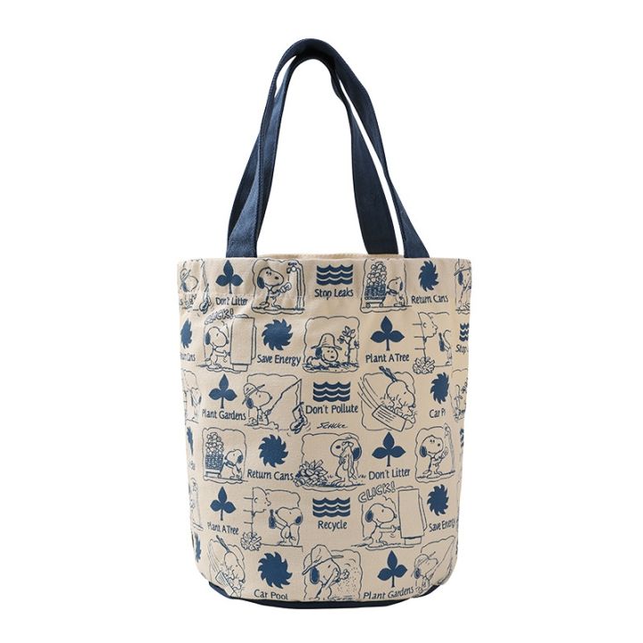 snoopy-snoopy-cartoon-canvas-cute-handbag-portable-lunch-bag-japanese-cylindrical-bag