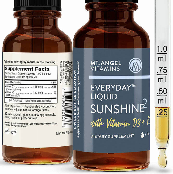 Mt. Angel Vitamins Vegan Vitamin D3 & K2 Liquid Supplement 5000 IU