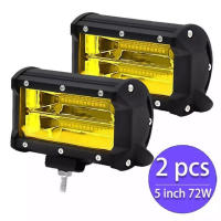 2 ชิ้น 72 วัตต์ เลนส์สีเหลืองแถบแสงสำหรับทำงาน 5inch 12โวลต์-24โวลต์ Spotlight ，Waterproof Work Light for Driving Fog Lamp Offroad Truck SUV