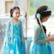 Bộ đầm dài màu xanh để cosplay thành công chúa Elsa dành cho bé gái - INTL