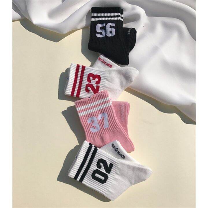 korean-fashion-preppy-style-digital-sports-striped-socks-pure-cotton-two-bars-mid-top-womens-short