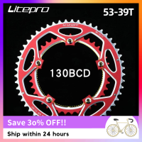 ❆☫ Litepro 130BCD 53t -39t Bicycle Chainring Double Round Aluminum Alloy Dual Chain Ring for Road / Folding Bike 9 10 11 speeds