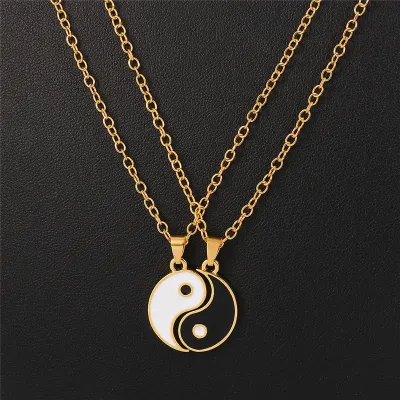 1 Pair Chinese Mystical Symbol Yin Yang Gossip Pendant Necklace for Men Women Friends friendship Couples Lover Valentine Gift