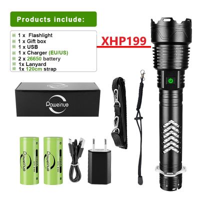 XHP199 Super Led Flashlight Most Powerful Flash Light High Power Torch Light Rechargeable Tactical Flashlights 18650 LED Lantern