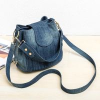 ZZOOI Casual Denim Bucket bag for women Shoulder Crossbody Bag Multiple pockets  ladies handbag Luxury design Female big Totes blue