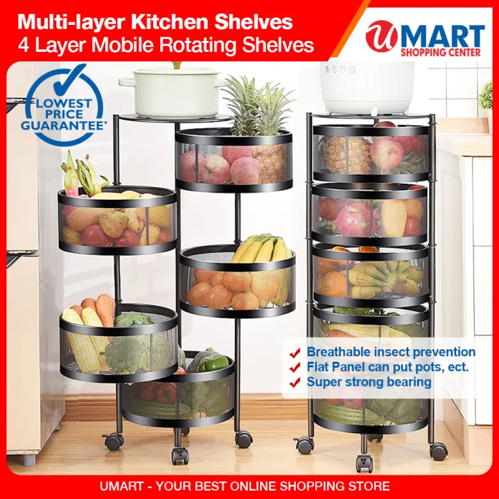 4 Layer Kitchen Shelf Circular Rotating Multilayer Round Storage Rack