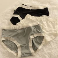 3Pcs/Set Women Ice Silk Panties Soft Breathable Modal Briefs Intimate Skin-Friendly Underpants Solid Color Mid-Waist Lingerie