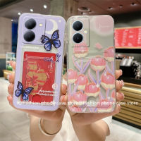 Phone Case เคส VIVO Y27 Y36 Y78 VIVOY27 4G 5G เคสลายผีเสื้อทิวลิปหรูหราซิลิโคนกันกระแทกด้านหลังนิ่มโปร่งใส2023ฝาปิดมีที่ใส่บัตร