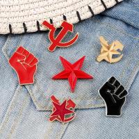 【YF】 Defend The Revolution!Retro Brooches Soviet Fist of Solidarity Enamel Pins Star Badge Hat Uniform Jewelry