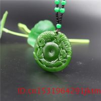 jade Bat Pendant Necklace Double-sided Carp Jewelry Amulet Fashion Hollow Out Natural Men Green Gifts for Women Charm Jadeite