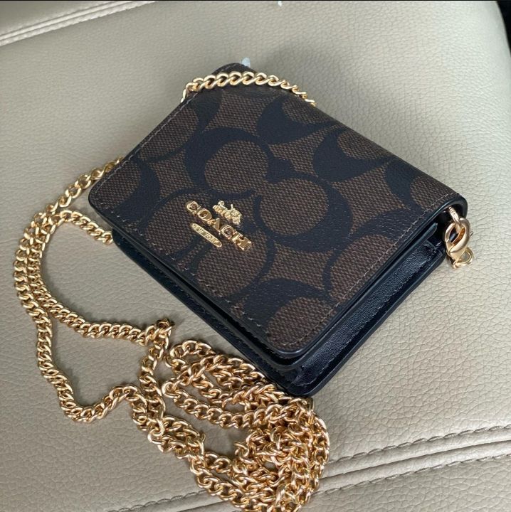 Coach Mini Wallet in a Chain in Signature Canvas