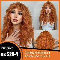 HENRY MARGU Red Ginger Copper Yellow Synthetic Wig for Women Long Curly Wave Wigs with Bangs Cosplay Party Heat Resistant Hair