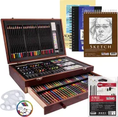 iBayam Art Supplies, 150-Pack Deluxe Wooden Art Set Crafts Drawing Painting  Kit with 1 Coloring Book, 2 Sketch Pads, Creative Gift Box for Adults
