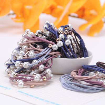 【CC】 5PCS New Hair Accessories Headband Three Layer Rubber Band Imitation Pearls Star Elastic Bands Jewelry