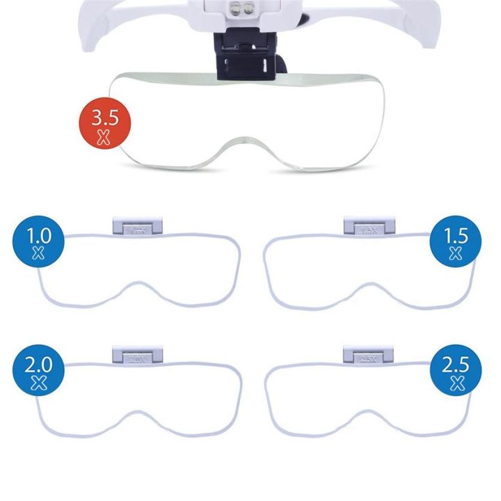 ด้านบนต่อขนตา-5-เลนส์แถบคาดศีรษะปรับแว่นขยายแว่นขยายw-ไฟledโคมไฟขยายแว่นตาสำหรับขนตาปลอม