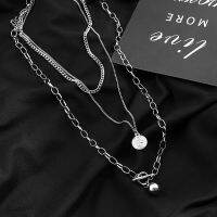 3-In-1 Multi-Layer Necklace ฮิปฮอปสามชั้นสร้อยคอความงามเหรียญเงิน Bal สร้อยคล้องคอ