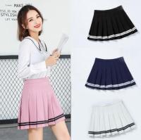 NGT กระโปรงเอวสูงผู้หญิงSummer Female High Waist Pure Color Pleated Skirt Women Casual Pleated Short Under Skirt with Hem Stripe