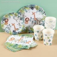 ❏☃ Jungle Animals Disposable Tableware Green Forest 1st Birthday Party Decor Kids Boy Jungle Safari Wild One Baby Shower Supplies