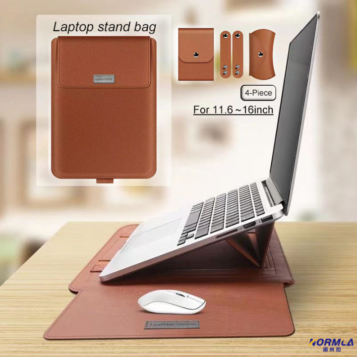 5 in 1 Laptop Stand Bag/Pouch Leather Laptop Sleeve Case magnets Waterproof Bag  Cover With Holder Function for Laptop notebook matebook xiaomi huawei  macbook Air 13.3/11/12/14/15 inch Laptop Bag  iPad case