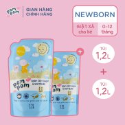 Combo 2 Túi Nước Giặt Xả Em Bé Pom Pom Newborn Kháng Khuẩn Dịu Nhẹ 1,2L