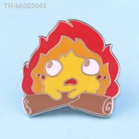 ❅○✢ Classic Anime Calcifer LIT Fire with Wood Brooch Pins Enamel Metal Badges Lapel Pin Brooches Jackets Fashion Jewelry Accessories