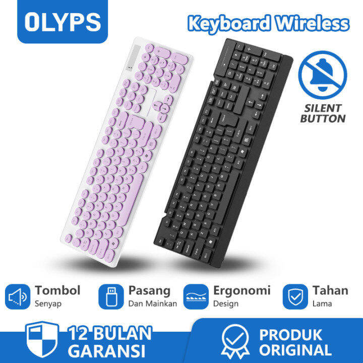 【OLYPS】Keyboard Wireless PC Laptop Tombol Senyap Ergonomi Nirkabel 2