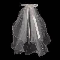 Bridal Veil Short With Comb Beaded Edge Tulle Bridal Veil Two Layer 45 CM Shoulder Length Wedding Accessories 2021 Hair Accessories