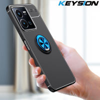 KEYSION กันกระแทกกรณีเคลือบสำหรับ VIVO Y35 Y22S ซิลิโคนอ่อนนุ่ม + แหวนโลหะยืนโทรศัพท์ปกหลังสำหรับ VIVO Y22S Y35 4กรัม