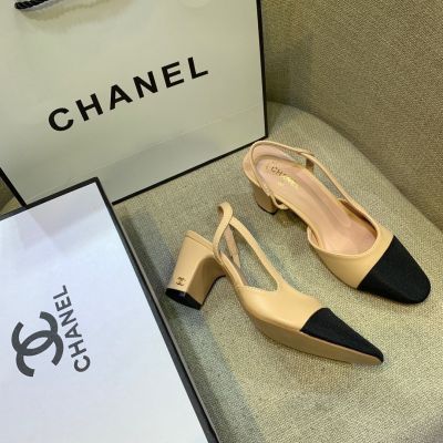 【high quality】original CC 2022 new color block thick heel cool high heels OL summer new style womens shoes slippers for women slides outside wear sandals for women