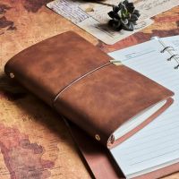 《   CYUCHEN KK 》สมุดบันทึกวินเทจ Notepad เครื่องผูกหนังนุ่ม Faux Leather Diary A6กระดาษคราฟท์เปล่าที่เขียนด้วยมือ Ledger Notebooks Planner