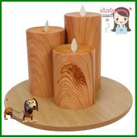 ชุดเทียน LED 3 ขนาด CLAIRE ลายไม้LED PILLAR CANDLE SET OF 3 CLAIRE WOOD **ของแท้100%**