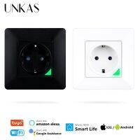 UNKAS WiFi EU PC Plastic Socket Freely Removable Wall Plate Smart Life Tuya Alexa Google Home Blue Backlight Timing Function Ratchets Sockets