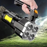 High Power LED Flashlights Camping Torch With 4 Lamp Beads And COB Side Light Rechargeable Portable Hand Lantern 4 Lighting Mode Rechargeable  Flashli