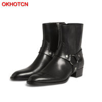 OKHOTCN Vintage Men Chelsea Boots Genuine Leather Suede Rome Style Man Ankle Boots Zipper Male Casual Buckle Shoes Sapato Botas~