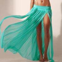 【CW】 Beach Cover Ups Wrap Mesh Skirt for Colors Elastic Side Split Skirts Bathing dress