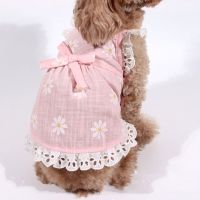 ZZOOI Pet Dog Dress Spring Summer Linen Cotton Lace edge Daisy Flower Doll Skirt Pet clothes Cat Dresses Chihuahua Puppy Dog Clothes