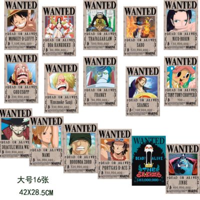 โปสเตอร์ค่าหัว วันพีช Wanted One Piece Luffy New (1 Set 16 Pieces) 42x29cm