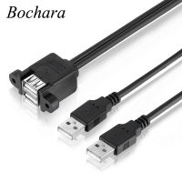 Bochara USB 2.0 Extension Cable Dual USB Male to Dual Female with Screw Panel Mount Male to Female M/F Black 30cm 50cm 1m 1.5m