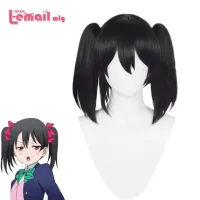 L- วิกผมสังเคราะห์ผมรักสด Nico Yazawa คอสเพลย์วิกผม LoveLive ที่สมบูรณ์แบบฝันโครงการคอสเพลย์สีดำคู่หางม้าวิกผม