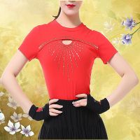 [COD] Cross-country sailor dance womens new style inlaid hollow drill dancing short-sleeved square top jitterbug