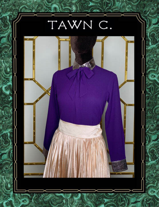 tawn-c-purple-trinity-blouse-เสื้อเบลาส์ผ้าชีฟองแต่งคอปกหนัง