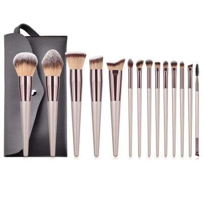 [COD] 4pcs 9pcs 10pcs 14pcs champagne gold makeup brush set gray cosmetic bag combination set