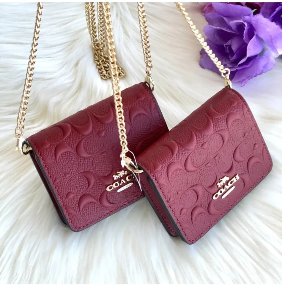 Coach Mini Wallet On A Chain In Signature C7361 Leather - Wine